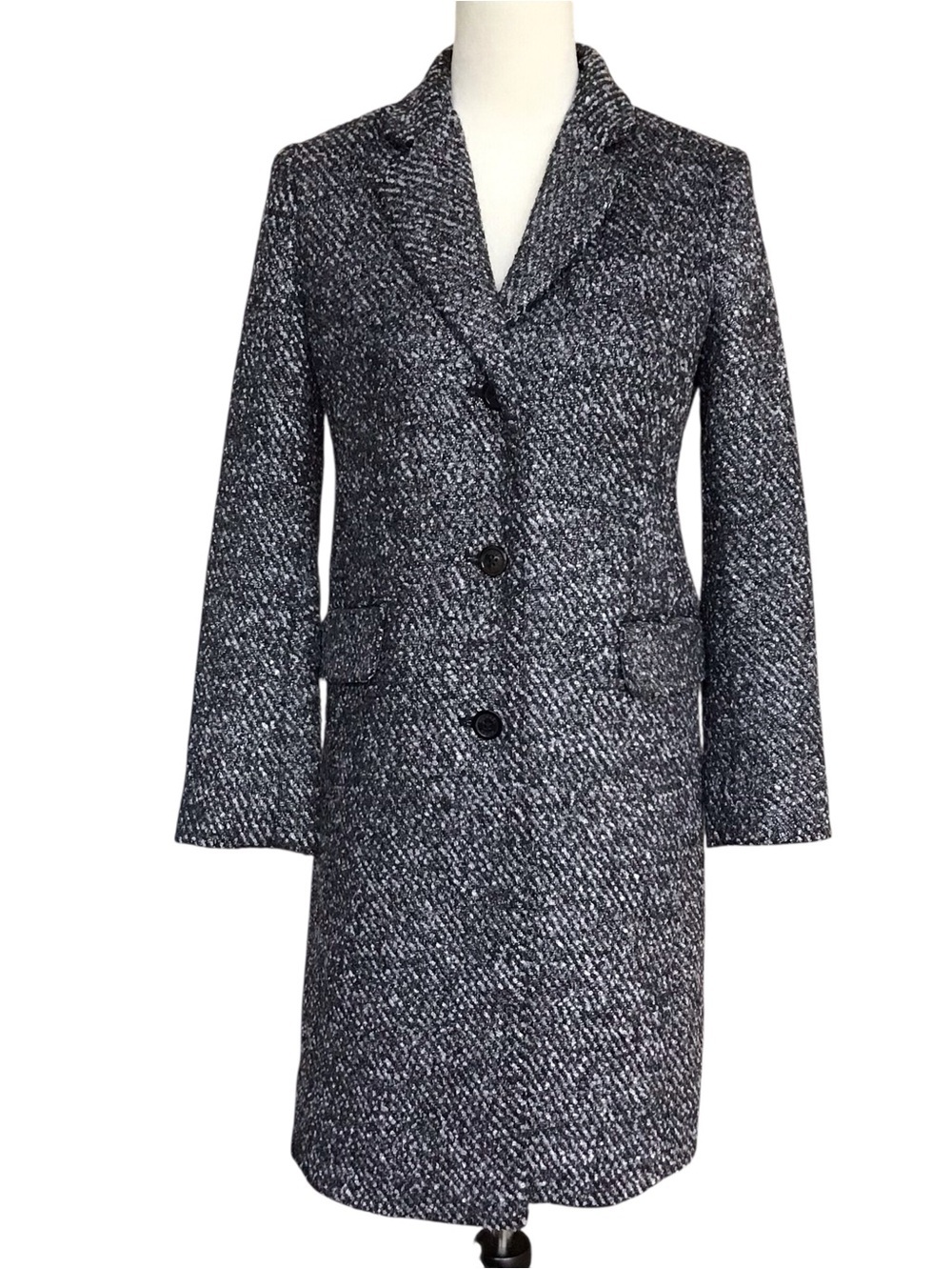Michael Kors Black Gray Tweed Knee Length Coat
